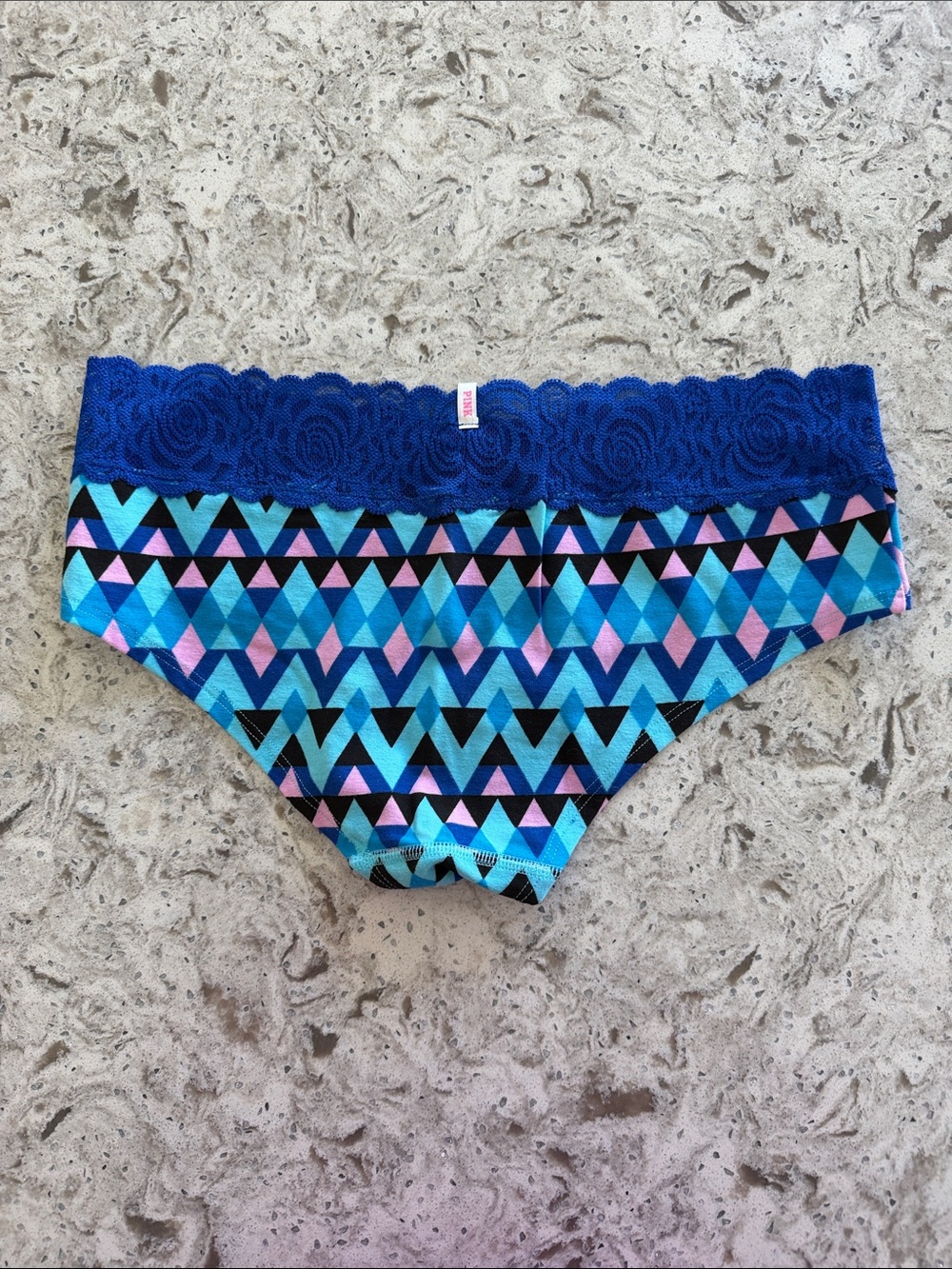 BWT PINK Blue Lace Trim Geometric Hipster Panty - Multicolor